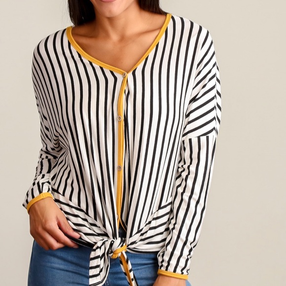 Tops - Ivory and mustard stripe button down blouse